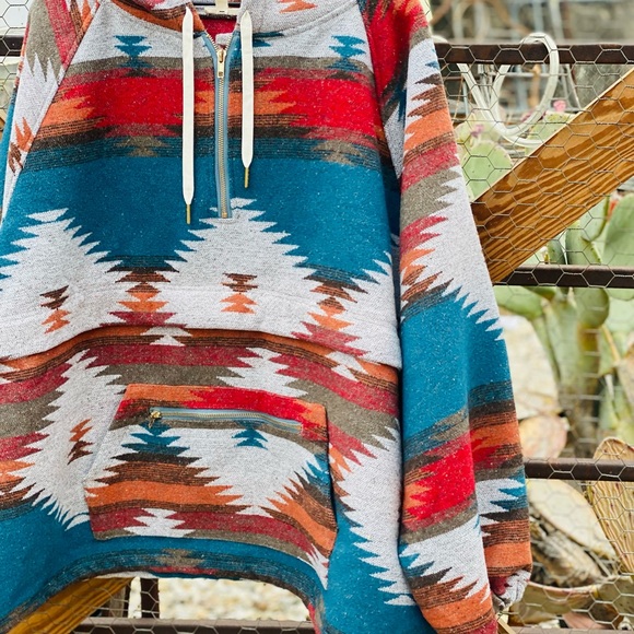 Aztec Rust Pullover Hoodie Plus Size - Picture 3 of 5